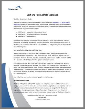 Cost and Pricing Data White Paper